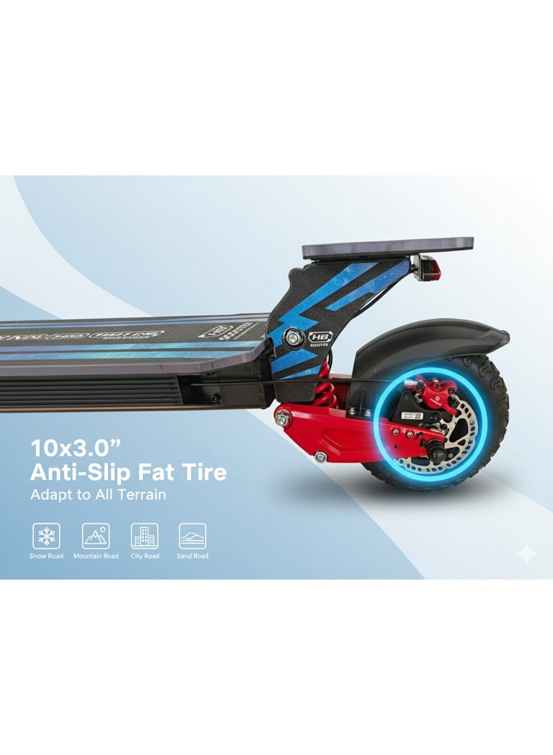 حصان الريح سكوتر كهربائي قابل للطي H8 3600 واط (محركان مزدوجان 1800 واط)، بطارية 48 فولت 27 أمبير، سرعة 80 كم/ساعة، مدى 65 كم، تعليق مزدوج، فرامل قرصية، إطارات 10x3 بوصة، أضواء RGB، شاشة رقمية كبيرة - Image 4