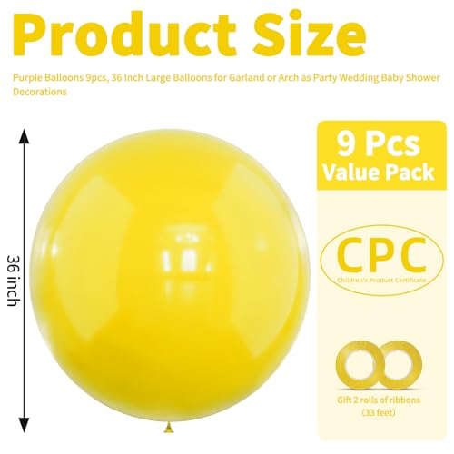 LEEZZIZZ Giant Yellow Balloons 36 Inch Latex 9 Pcs Jumbo Balloons for Kids Party Wedding Birthday Supply Decorations - Image 5