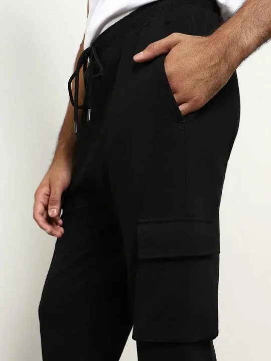 NOBERO  Men's Black Cargo Joggers with Utility Pockets for Men | Best Price UAE