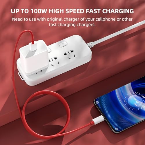 iMangoo USB C Cable 3ft for OnePlus 10TNord 2T 5G 9 8T 100W Max 80W Fast Charging Data Transfer Car Charger USBC Cord Type C Wire Short for Galaxy S25 S24 S23 Android Tablets Laptops Red - Image 3