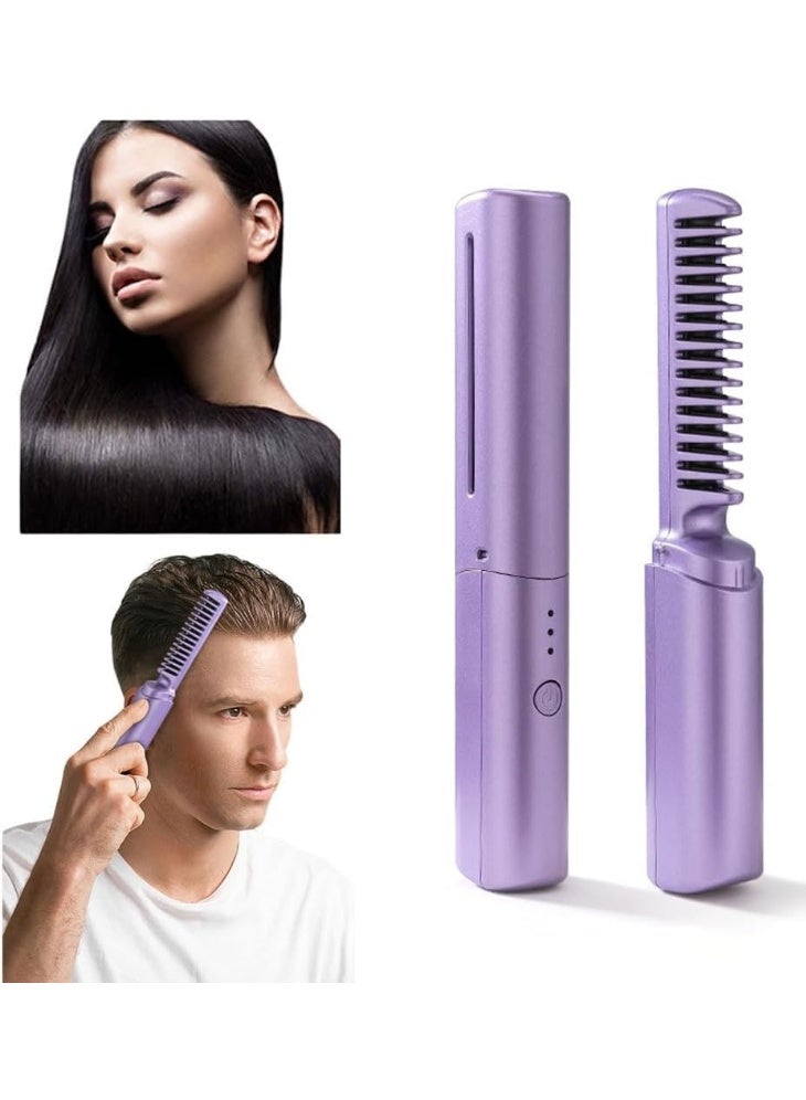 فرشاة تمليس شعر صغيرة قابلة لإعادة الشحن عبر منفذ USB - أداة تصفيف شعر لاسلكية بتقنية الأيونات وشاشة عرض درجة الحرارة LCD، مشط تمليس شعر مناسب للسفر - Image 1