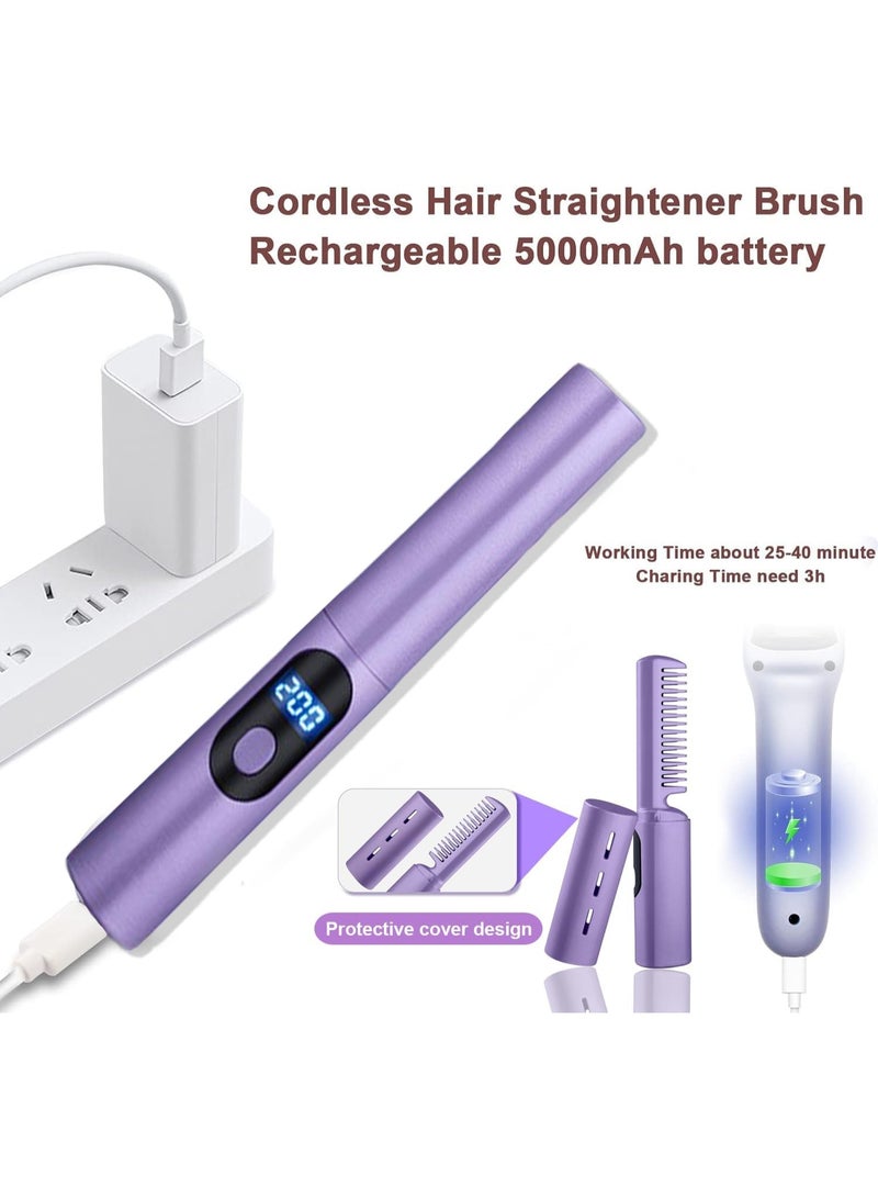 فرشاة تمليس شعر صغيرة قابلة لإعادة الشحن عبر منفذ USB - أداة تصفيف شعر لاسلكية بتقنية الأيونات وشاشة عرض درجة الحرارة LCD، مشط تمليس شعر مناسب للسفر - Image 2