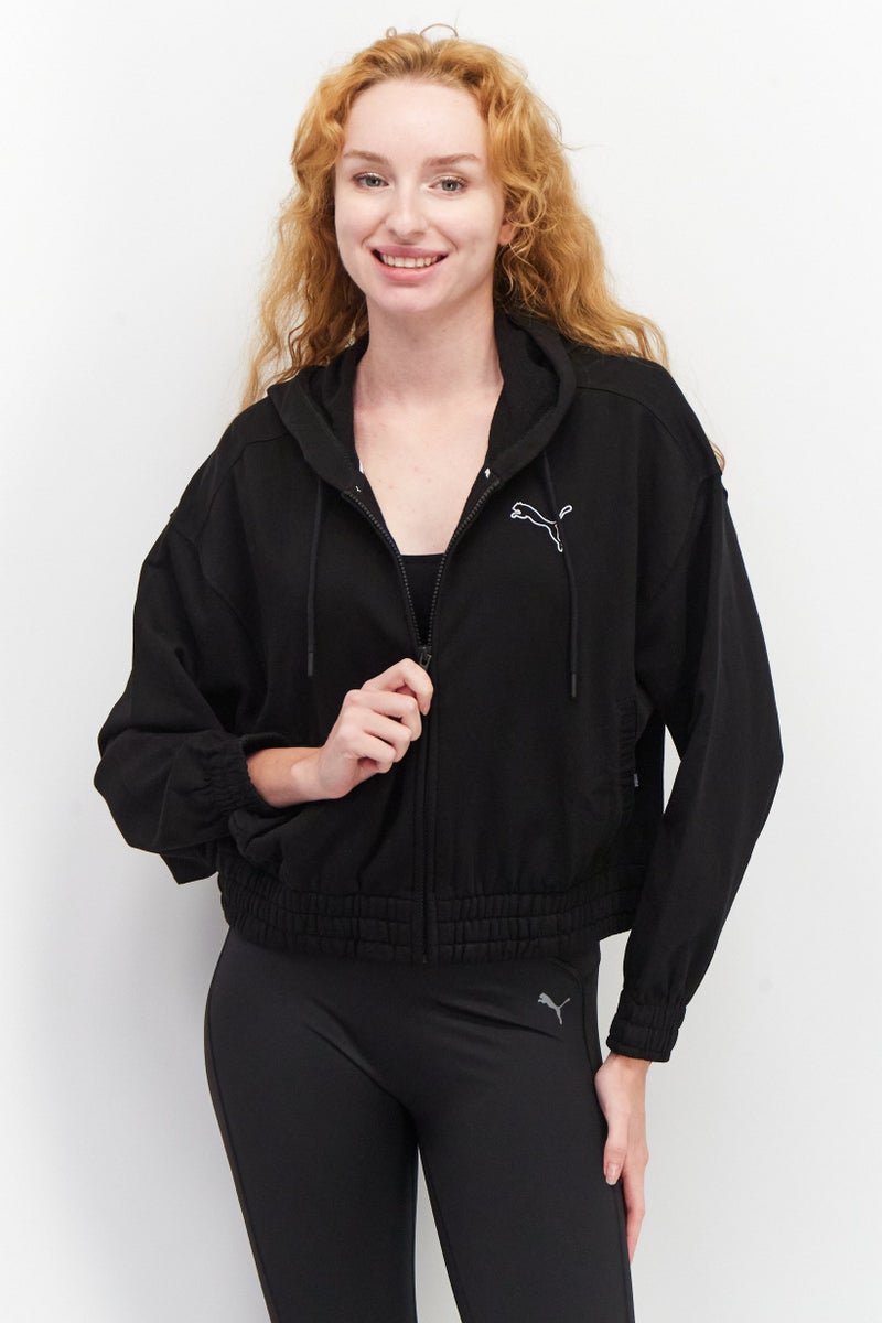 PUMA Women Sportswear Fit Hooded Long Sleeve Brand Logo Sweatshirt, Black  - Image 1