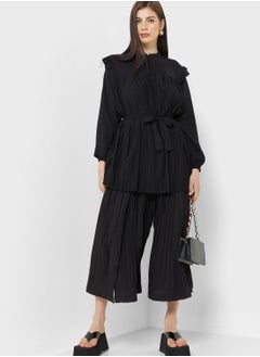Belted Pleat Detail Paneled Pants