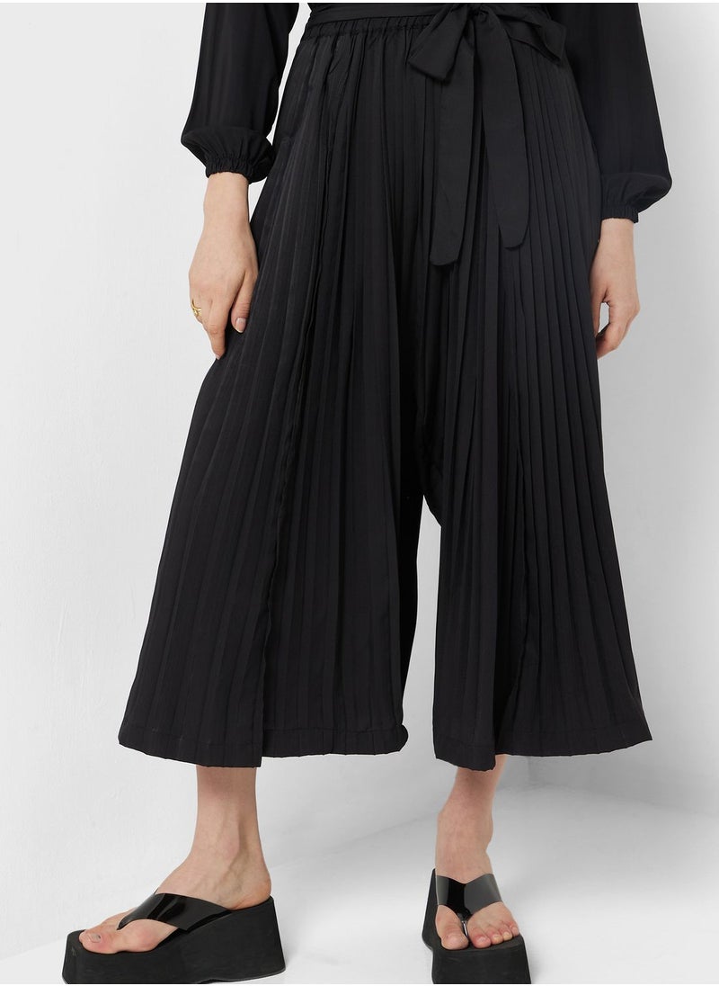 Khizana - Belted Pleat Detail Paneled Pants - Image 1