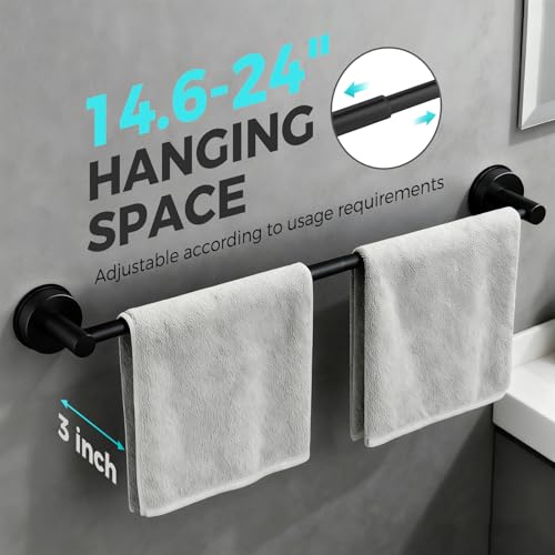 WingWider Adjustable Suction Cup Towel Bar for Bathroom Wall146Inch24 Inch Towel Racks for BathroomStainless Steel Bath Towel Holder for ShowerMatte Black - Image 3