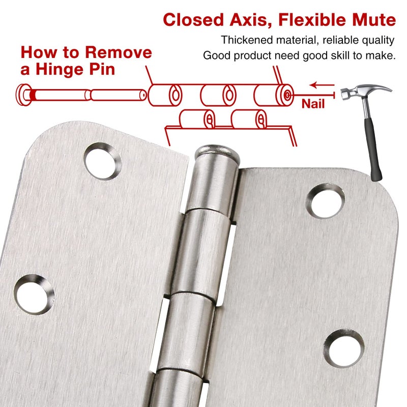 TDCHINGES 12 Pack Interior 3.5"" Brushed Nickel Door Hinges For Doors 3 1/2 Inch Rounded 5/8"" Noise Free Residential Standard Hinge For Study Spare/Play/Lounge/Bed Room,Walk-In Closet,Diy Table,Celler,Balcony - Image 3