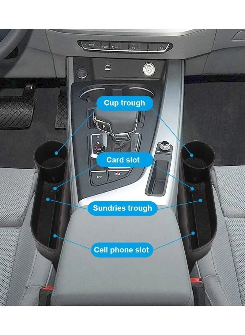 شابية منظم تخزين جلدي لمساحة بين مقعدي السيارة الأماميين، مزود بحامل أكواب ووحدة تخزين إضافية بجانب وحدة التحكم الأمامية في السيارة. - Image 5