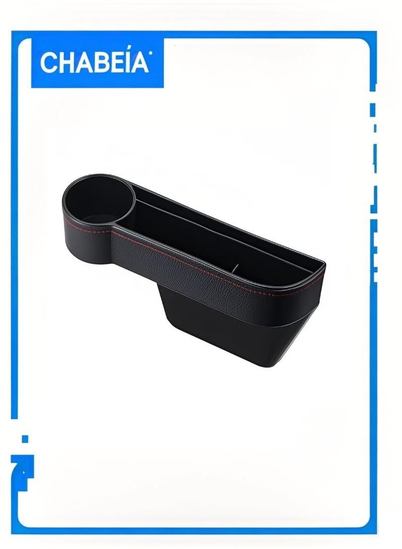 شابية منظم تخزين جلدي لمساحة بين مقعدي السيارة الأماميين، مزود بحامل أكواب ووحدة تخزين إضافية بجانب وحدة التحكم الأمامية في السيارة. - Image 1