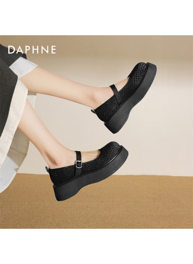 Daphne Thick-soled Mary Jane Shoes Women's Spring New Fashion Single Shoes Increased Muffin Shoes 4025101081 Black 39 - Image 5
