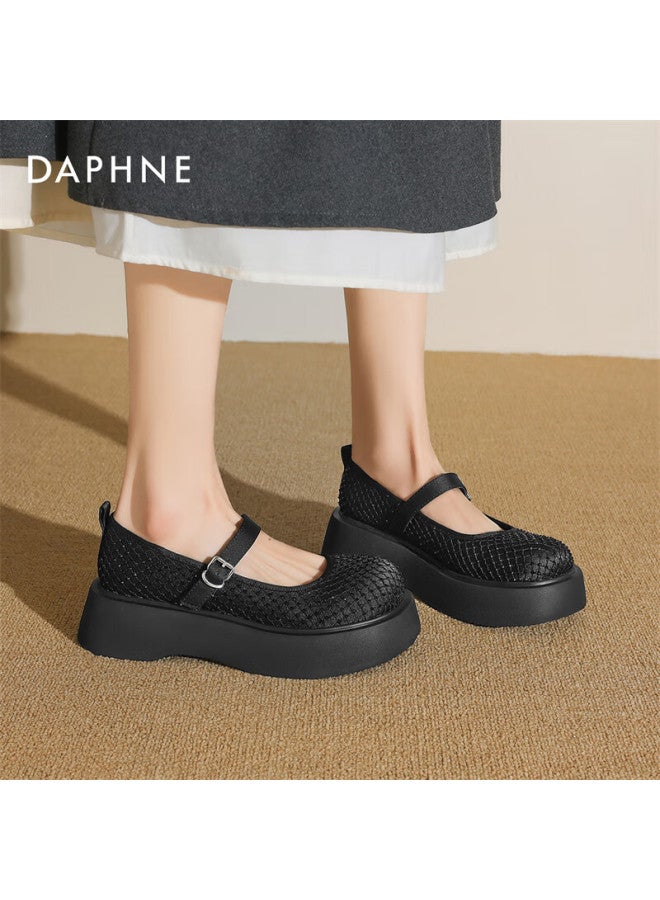 Daphne Thick-soled Mary Jane Shoes Women's Spring New Fashion Single Shoes Increased Muffin Shoes 4025101081 Black 39 - Image 4