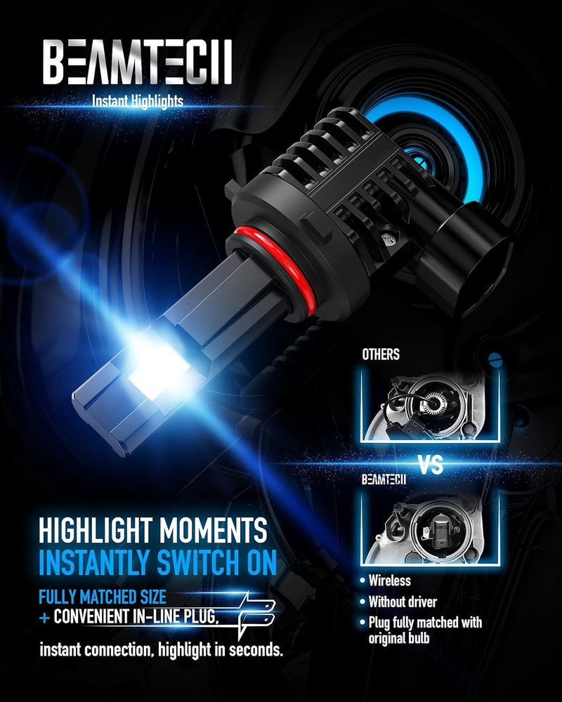 BEAMTECH 9005 Bulb, Fog Light Fanless in Line 6500K White Pack of 2 - Image 4
