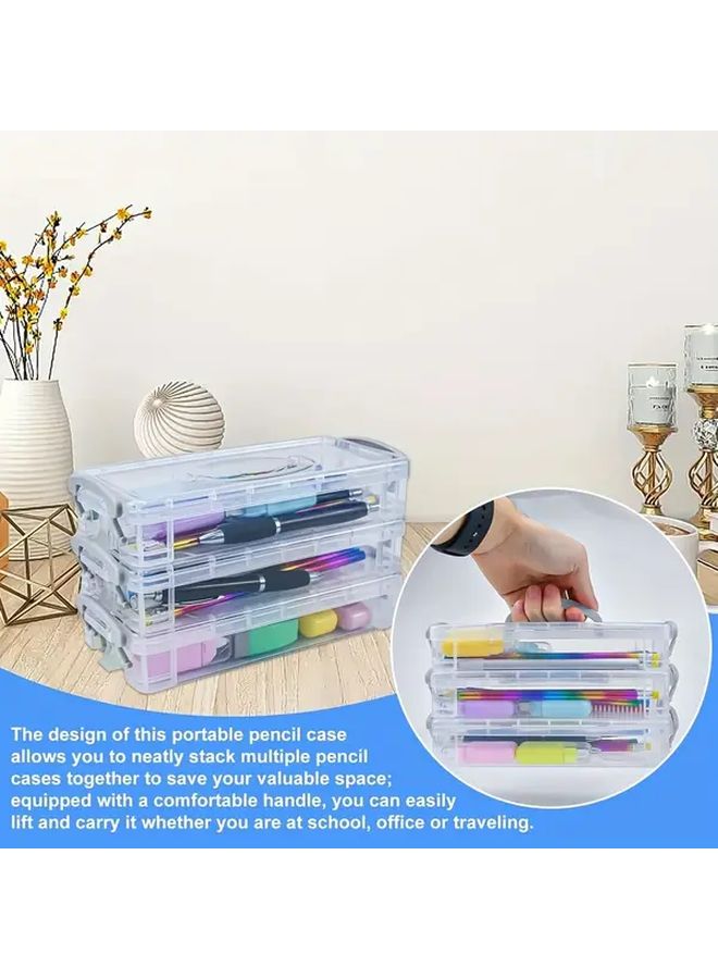 Stackable Clear Plastic Organizer With Lid For Stationery Cosmetics Jewelry - Image 3