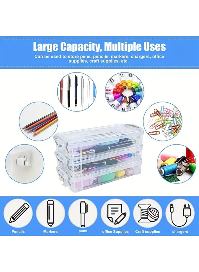 Stackable Clear Plastic Organizer With Lid For Stationery Cosmetics Jewelry - Image 1