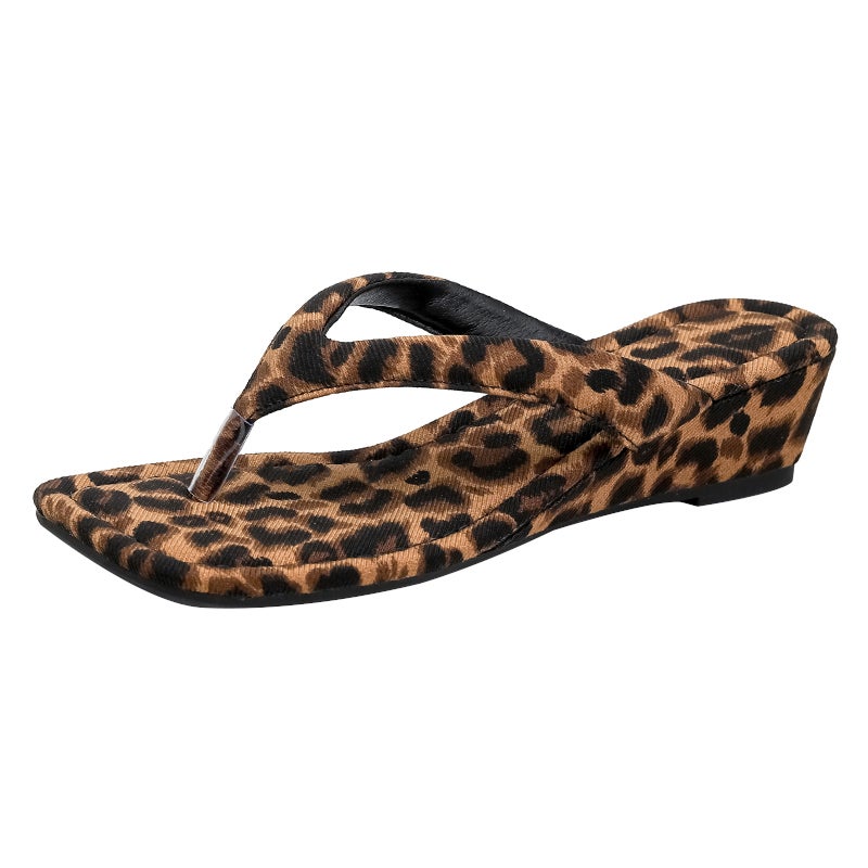 Women's Leopard Print Wedge Flip Flops 5cm Heel - Image 5