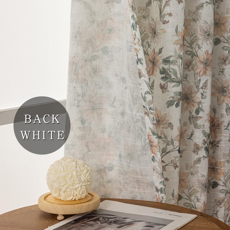 SUOUO Vintage Floral Semi Sheer Curtains Linen Textured for Living Room 84 inches Long Rod Pocket Light Filtering Window Drapes for Dining Bedroom 2 Panels - Image 5