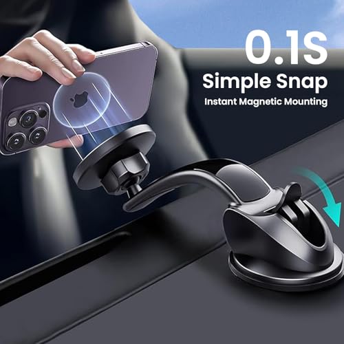 MOOSH Magnetic Car Mount Holder 360° Rotating Mobile Holder for Dashboard & Windshield with Strong Suction, Anti-Shock Grip & Adjustable Viewing Angles fit for Most Smartphones & Mini Tablets (Black) - Image 3