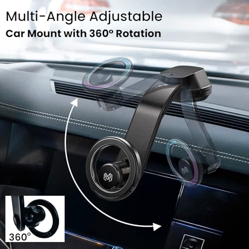 MOOSH Magnetic Car Mount Holder 360° Rotating Mobile Holder for Dashboard & Windshield with Strong Suction, Anti-Shock Grip & Adjustable Viewing Angles fit for Most Smartphones & Mini Tablets (Black) - Image 2