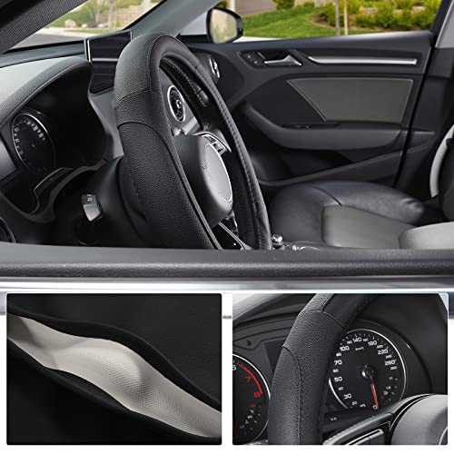 SEG Direct Car Steering Wheel Cover for Prius Civic Model 3 Model Y Camaro, Small Size 14-14.25 inch, Black Microfiber Leather - Image 3