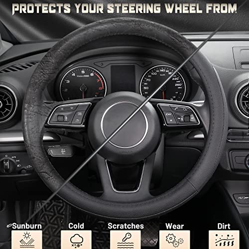 SEG Direct Car Steering Wheel Cover for Prius Civic Model 3 Model Y Camaro, Small Size 14-14.25 inch, Black Microfiber Leather - Image 4
