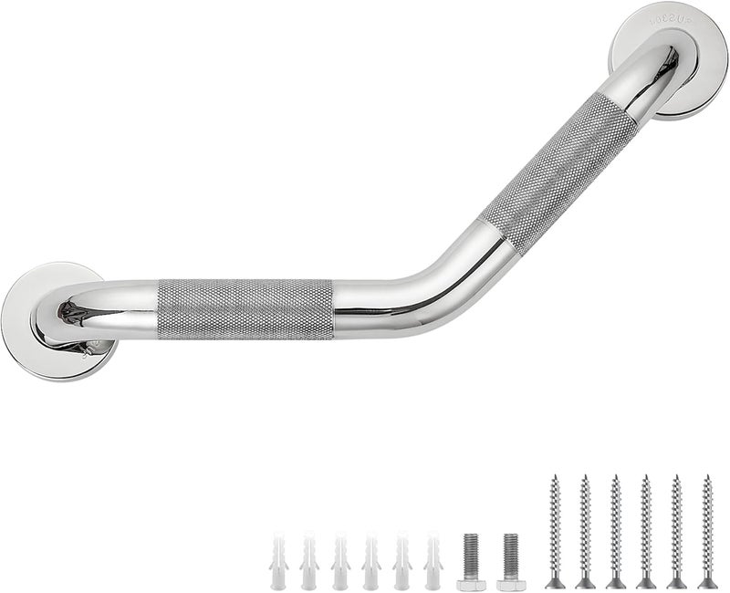 JOY DECOR Grab Bars for Bathtubs and Showers- 1-1/4 x 16" Angled Shower Grab Bar for Seniors Knurled Stainless Steel Handicap Grab Bars for Wall (Polished Nickel, 1 Pack) - Image 1