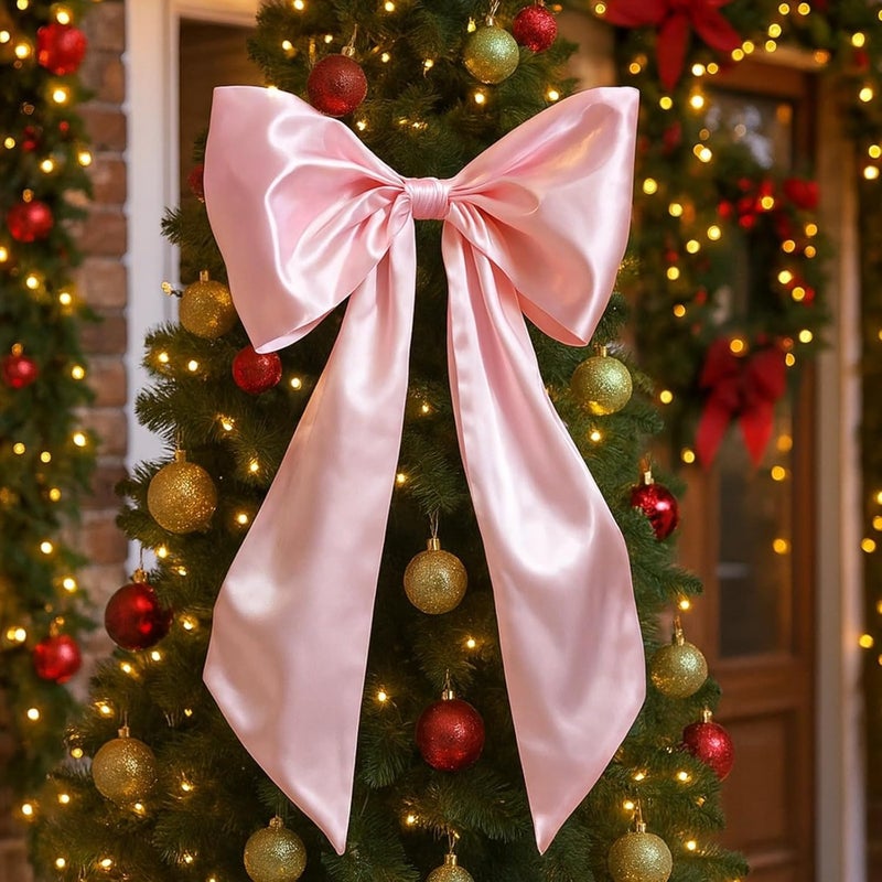 Holiday Wedding Party Home Decorations, Giant Christmas Front Door Bow, 24 X 12 in Large Bow with 36 in Tails, Elegant Satin Bow - Image 4
