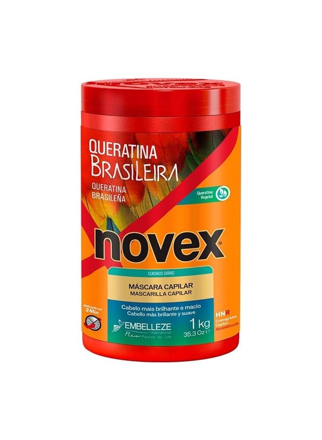 NOVEX Brazilian Keratin Deep Conditioning Mask Reconstructs the Hair Fiber - Replenishes Moisture & Deep Repairs - (1kg / 35.3 oz.) - Suitable for all Hair Types & Textures