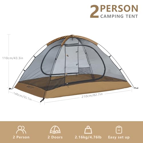 BISINNA Backpacking Tent 2 Person Lightweight Camping Tent Waterproof 3 Season with Aluminum Pole for Outdoor Mountaineering Hiking Travel Brown - Image 3