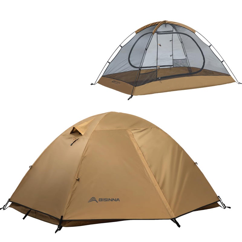 BISINNA Backpacking Tent 2 Person Lightweight Camping Tent Waterproof 3 Season with Aluminum Pole for Outdoor Mountaineering Hiking Travel Brown - Image 2