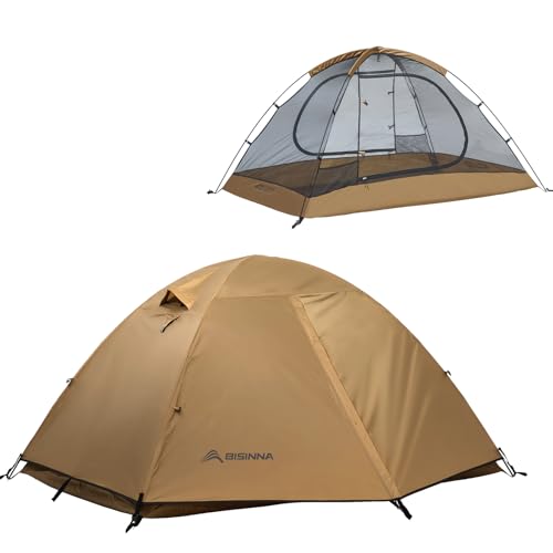 BISINNA Backpacking Tent 2 Person Lightweight Camping Tent Waterproof 3 Season with Aluminum Pole for Outdoor Mountaineering Hiking Travel Brown - Image 1