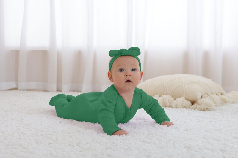 GUISBY Footed Long Sleeve Baby Pajamas with Zipper Cotton Infant Sleepers Dark Green+Green Grey 9-12 Months - Image 3
