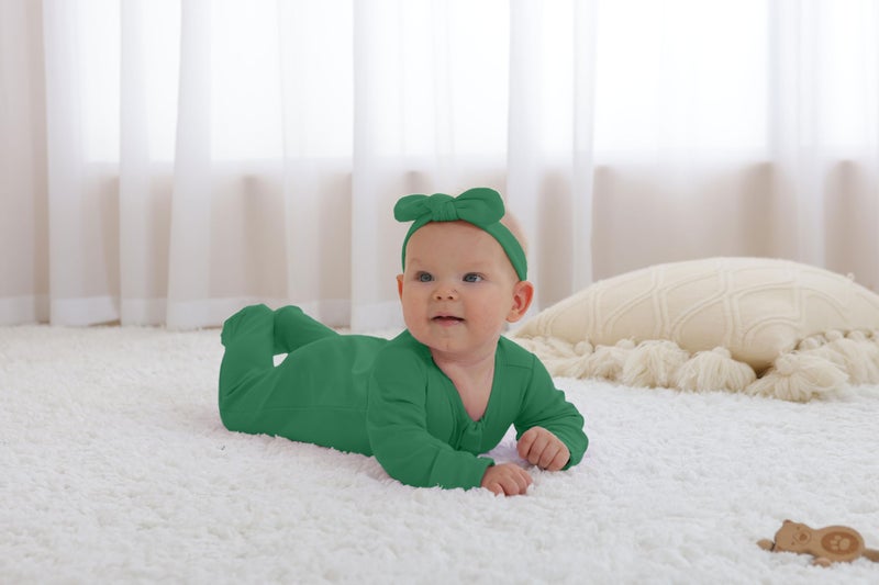GUISBY Footed Long Sleeve Baby Pajamas with Zipper Cotton Infant Sleepers Dark Green+Green Grey 9-12 Months - Image 2
