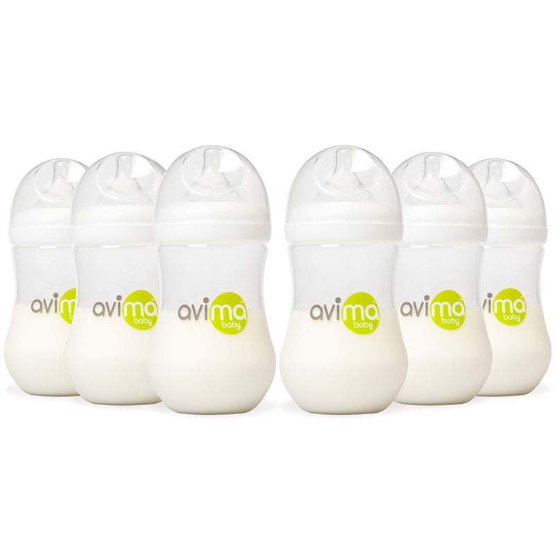 Avima Baby 9 oz Anti Colic Baby Bottles for Breastfed Babies Medium Flow Nipples Wide Neck Bottles BPA Free 36 Months Stage 2 Set of 6