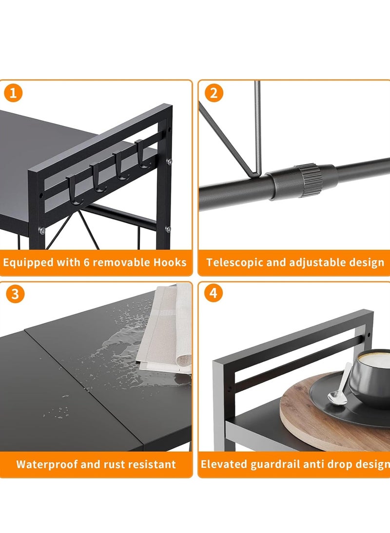 يواوليتي رف فرن ميكروويف من طبقتين، حامل ميكروويف قابل للتمديد مع 6 خطافات، منظم طاولة المطبخ للمحمصة والفرن وطباخ الأرز (أسود) - Image 5