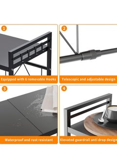 Yoawllty Microwave Stand, 2-Tier Microwave Oven Rack With 6 Hooks, Expandable Horizontal Extension Microwave Shelf, Kitchen Counter Organizer for Toaster Oven Rice Cooker  - Image 4