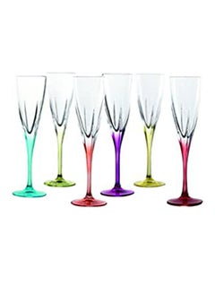Glass Flute Goblets Set Of 6 Pieces 170 Ml - Multicolour