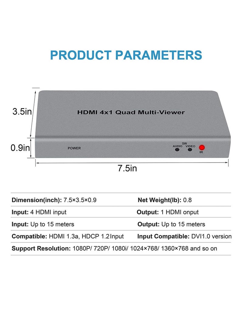 Generic - Tobo 4X1 HDMI Multi-viewer HDMI Quad Screen Real Time Multiviewer with HDMI Seamless Switcher Function Full 1080P&3D Support 5 Modes for PS3/PC/STB/DVD (4X1 HDMI Multi-viewer)(TD-427H-05) - Image 1