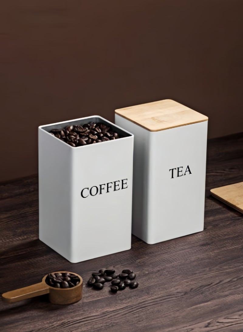 كيفن علبة تخزين قهوة مكونة من 3 قطع، علبة تخزين حبوب القهوة، غطاء من الخيزران، علبة عرض فنية من الحديد، علبة مربعة - Image 3