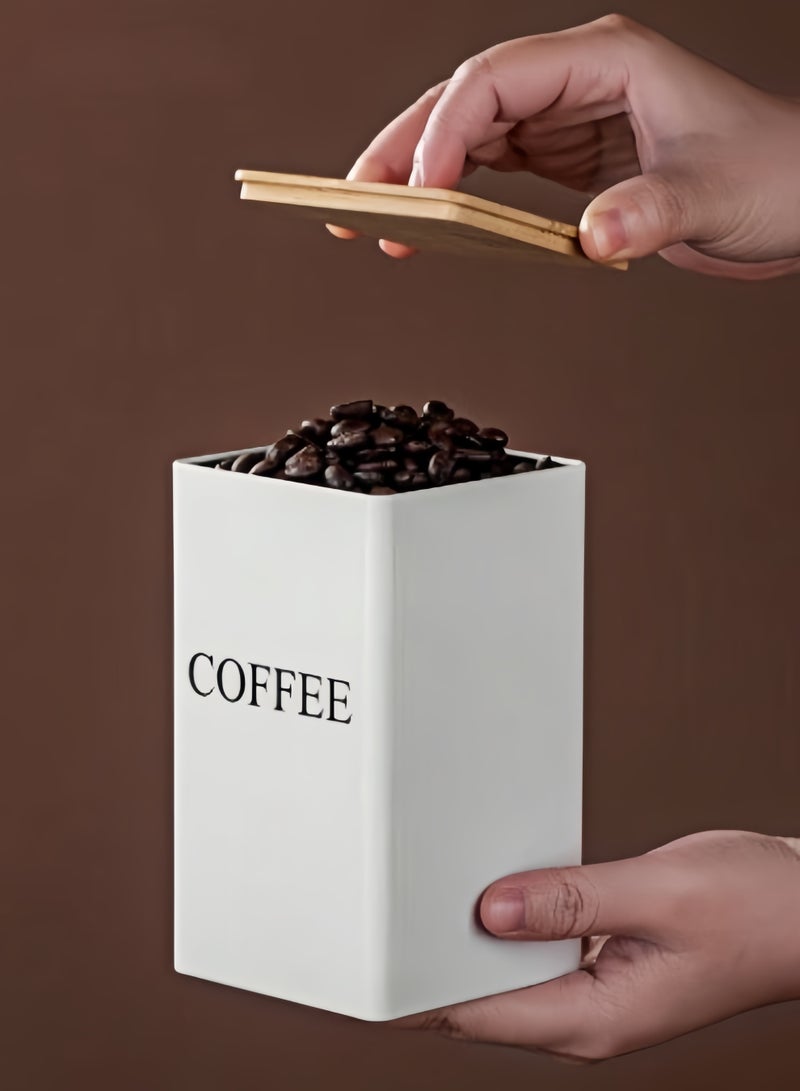 كيفن علبة تخزين قهوة مكونة من 3 قطع، علبة تخزين حبوب القهوة، غطاء من الخيزران، علبة عرض فنية من الحديد، علبة مربعة - Image 4