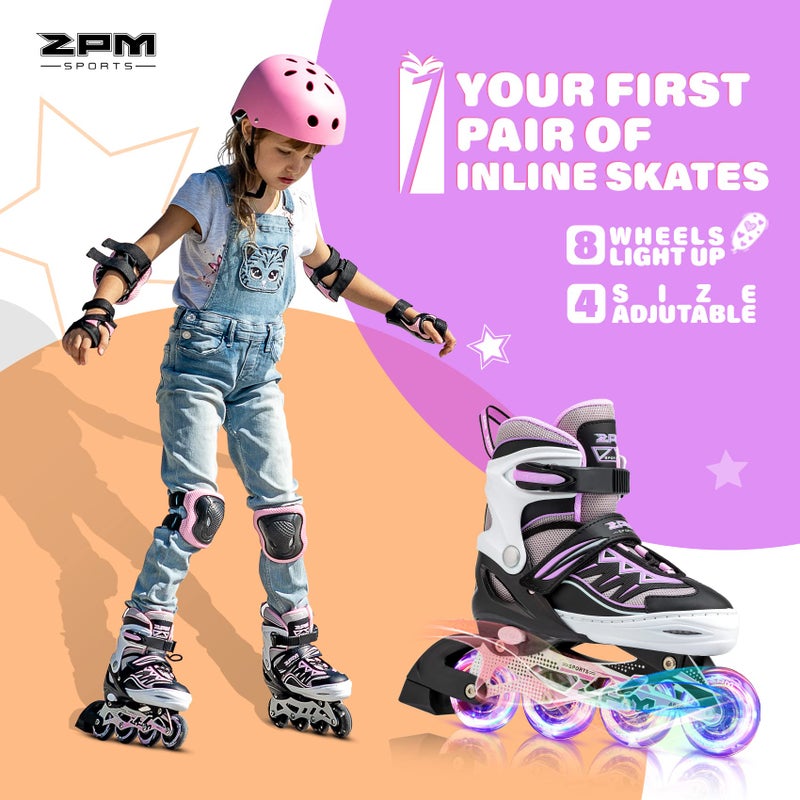 2PM SPORTS 2pm Sports Adjustable Light up Inline Skates, Stylish Design Beginner Roller Skates for Boys and Girls - Purple Large - Image 2