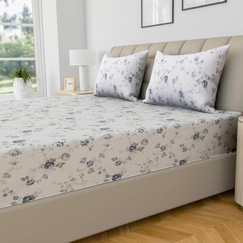 LINENWALAS 100% Cotton Bed Sheet for King Size Bed, Floral Printed King Bedsheet with 2 Pillow Covers | 210 TC Soft, Breathable, Luxury Bedsheet (Crimson Flower, 108 x 108 Inches) - Image 5