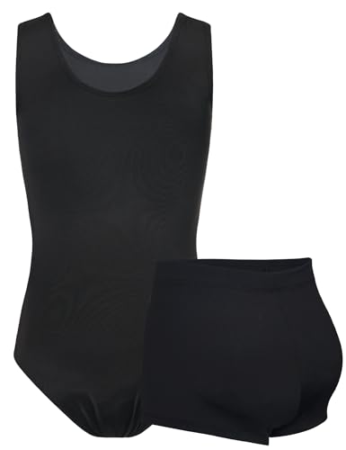 TENVDA Gymnastics Leotards for Girls 78 Years Old Solid Black Tumbling Outfit Workout Bodysuit Matching Shorts Set - Image 3