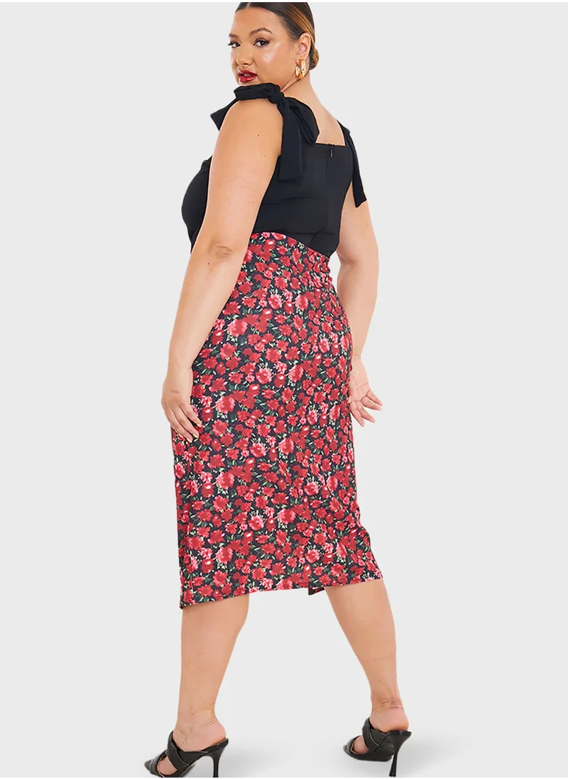 In The Style Curve Floral Printed Skirt