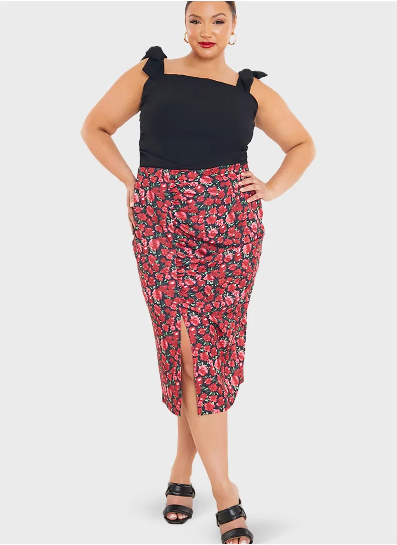 In The Style Curve Floral Printed Skirt