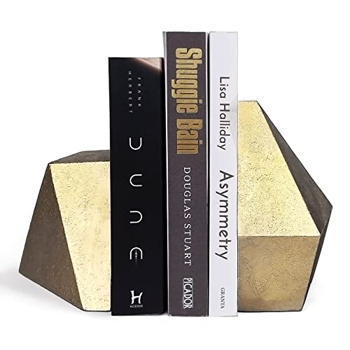 Ambipolar Decorative Gold Cast Iron Bookends, Home Decorative Bookends for Heavy Books, Abstract Bookends for Bookshelves, Office Desk, Living Room Decor - Image 1