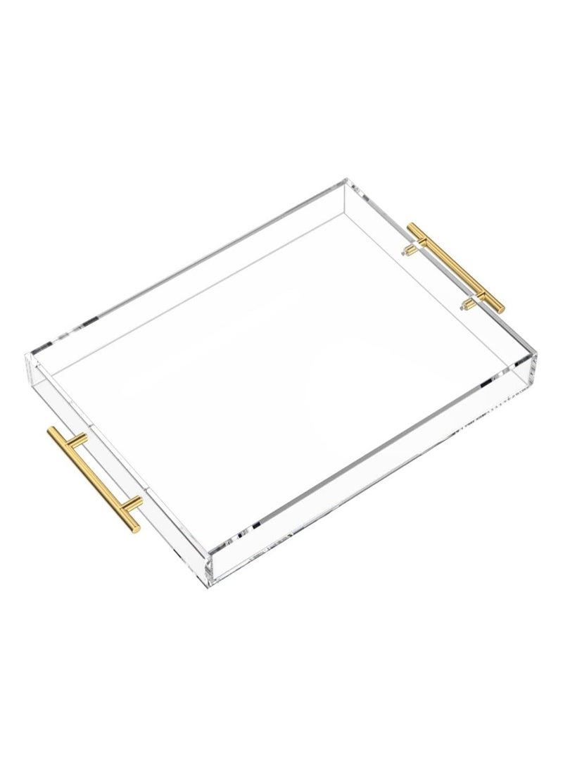 TPGP Clear Acrylic Serving Tray - 12x16 Inches, Spill-Proof Decorative Tray Organizer for Ottoman, Coffee Table, and Countertop with Gold Handles - Image 1