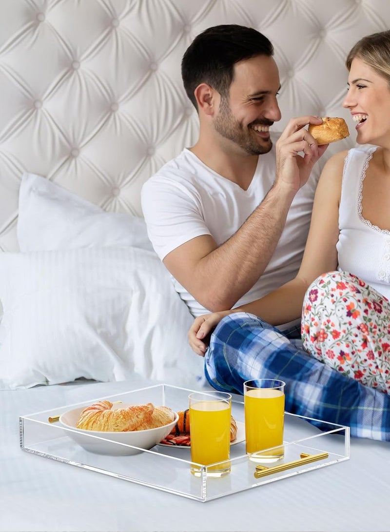 TPGP Clear Acrylic Serving Tray - 12x16 Inches, Spill-Proof Decorative Tray Organizer for Ottoman, Coffee Table, and Countertop with Gold Handles - Image 5