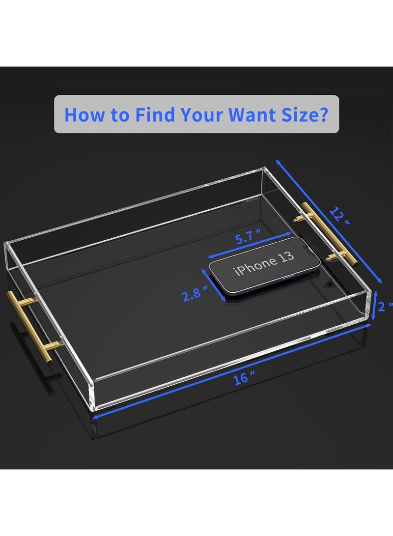 TPGP Clear Acrylic Serving Tray - 12x16 Inches, Spill-Proof Decorative Tray Organizer for Ottoman, Coffee Table, and Countertop with Gold Handles - Image 3