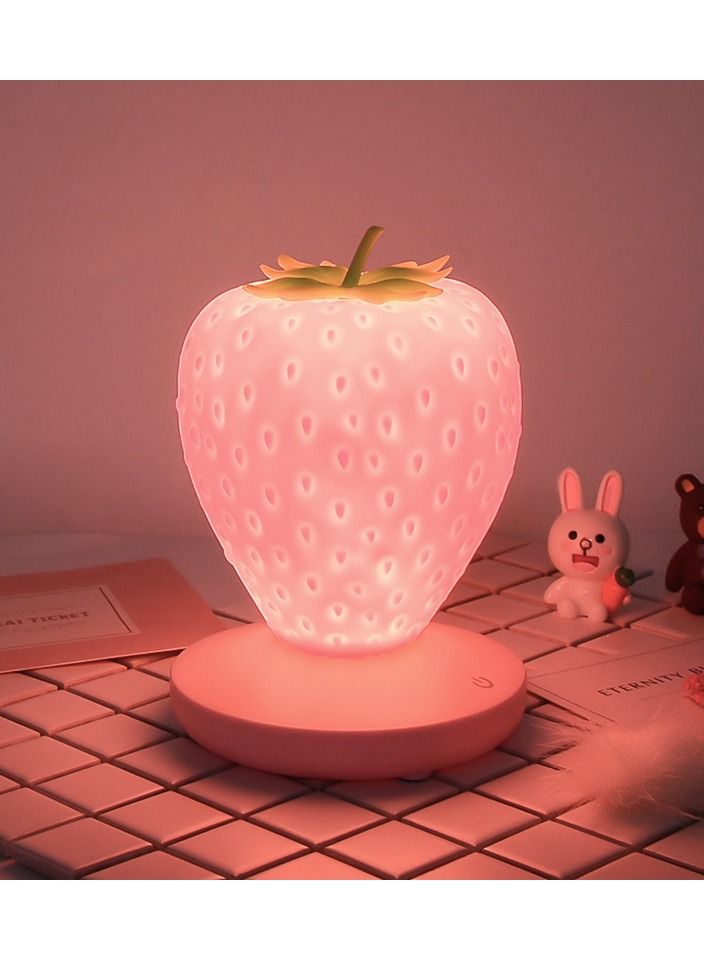 3D Strawberry Night Light Table Lamp For Bedroom Pink - Image 1