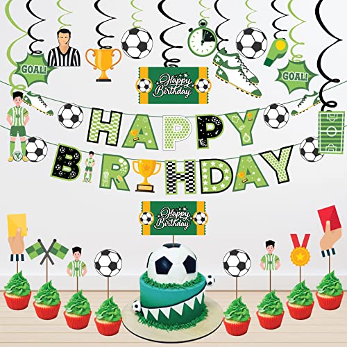 Festiko®Football Theme Party Supplies (22 pcs)- for Game Day, and Football Birthday Party Decorations,Party Supplies Combo Banner,Swirls,Cake Topper,Cup Cake Toppers - Image 1